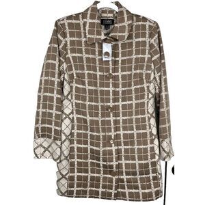 Dennis Basso Women's‎ Plaid Button Front Topper Pockets Cream Tan Size 8 NWT